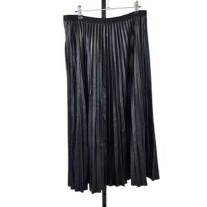 Aritzia Babaton Jude Faux Leather Pleated Accordion Midi Skirt, Black, Large
